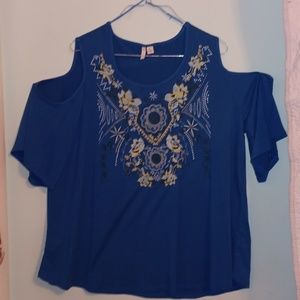 Dark blue with flower pattern off the shoulder tang top